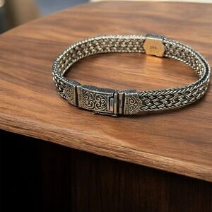 925 Sterling Silver Bali Handmade Byzantine Bracelet 9.1” 47g Heavy